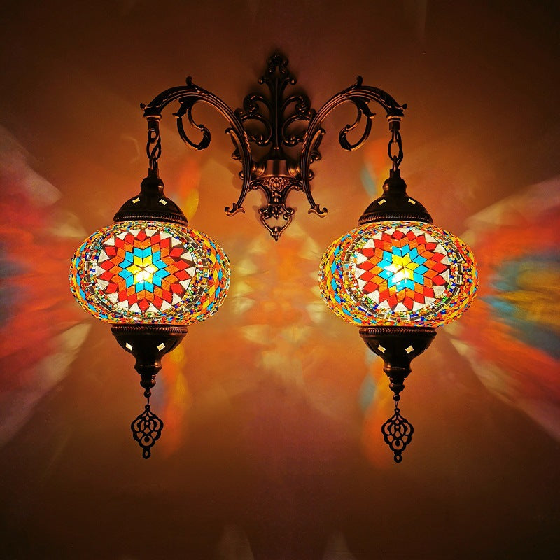 Decorative Lantern Hardware Stained 2-Light Wall Lamp