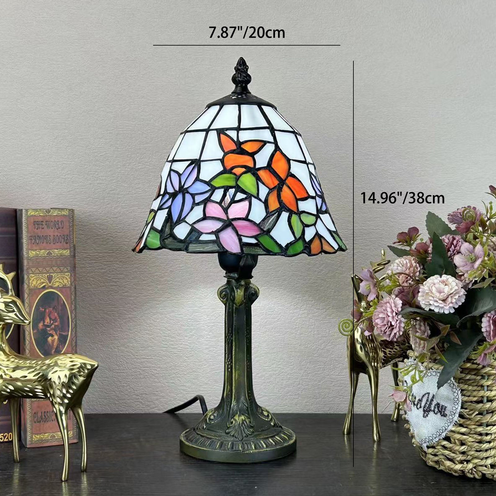 Alloy Glass Dome Flower Table Lamp
