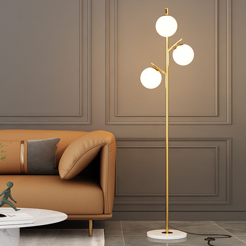 Orb Pillar Metal Marble 3-Light Floor Lamp