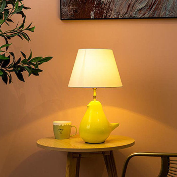 Cylindrical Fabric Kettle Ceramic Table Lamp