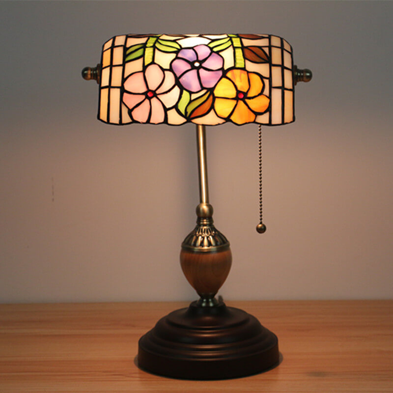 Flower Glass Banker Table Lamp