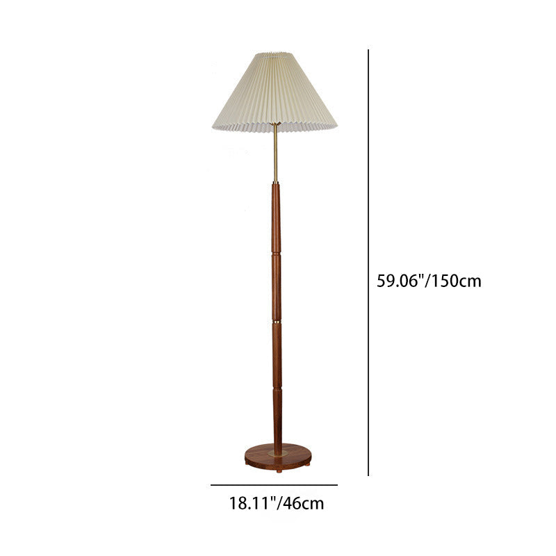 Pleated Fabric Brass Walnut Floor Lamp