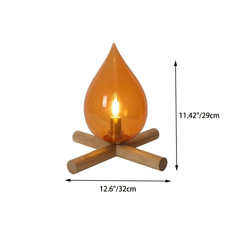 Fire Wood Glass Living Table Lamp