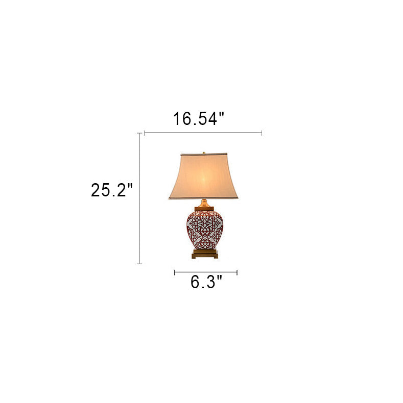 Red Auspicious Ceramic Fabric Table Lamp