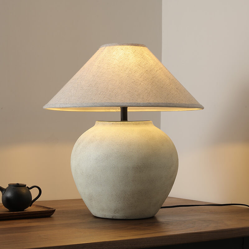 Linen Fabric Cone Ceramic Table Lamp
