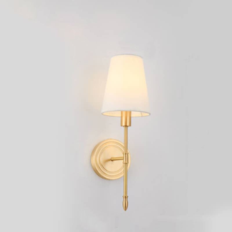 Brass Fabric Glass Straight Wall Lamp