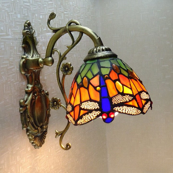 Handmade Stained Glass Dragonfly Wall Lamp