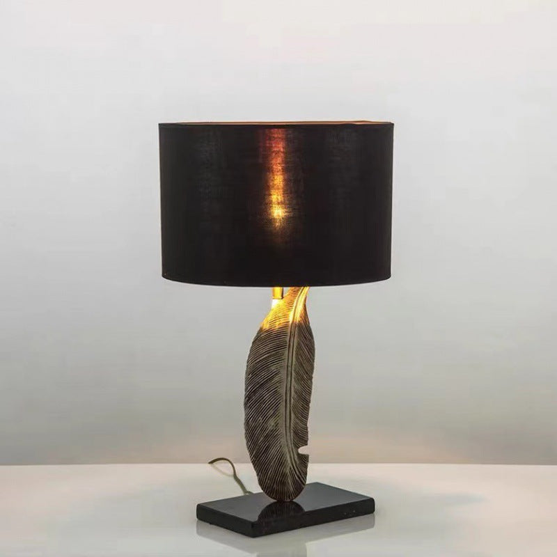 Fabric Drum Leaf Resin Table Lamp