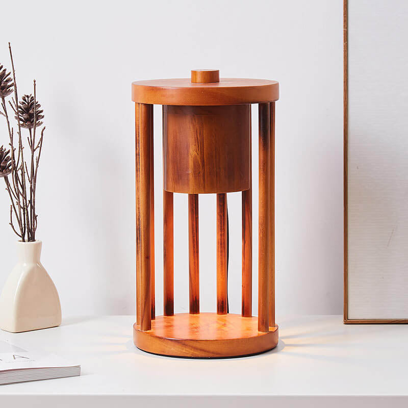 Wooden Circle Melting Wax Table Lamp