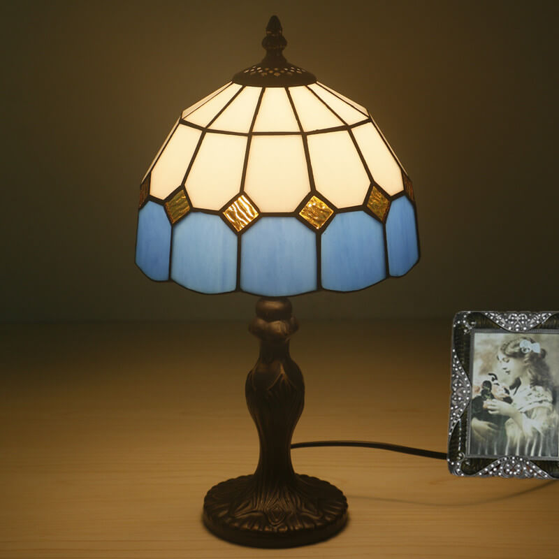 Gemstone Stained Glass Round Table Lamp