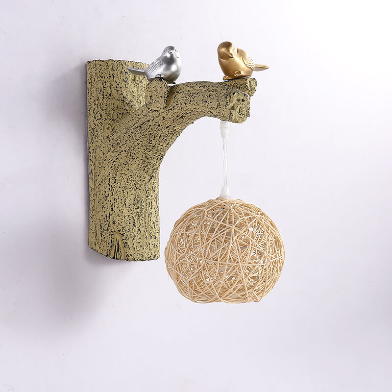 Rattan Woven Bird Wall Lamp