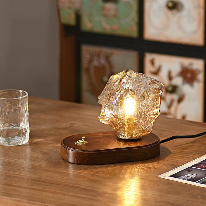 Walnut Irregularly Glass Lampshade Table Lamp