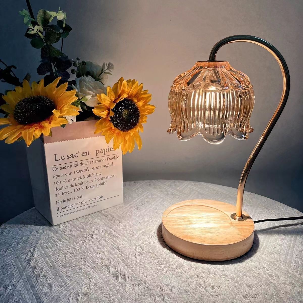 Floral Marble Glass Melting Table Lamp