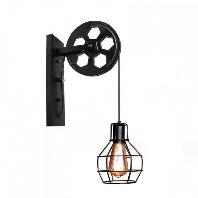 Iron Cage Pulley Liftable Wall Lamp