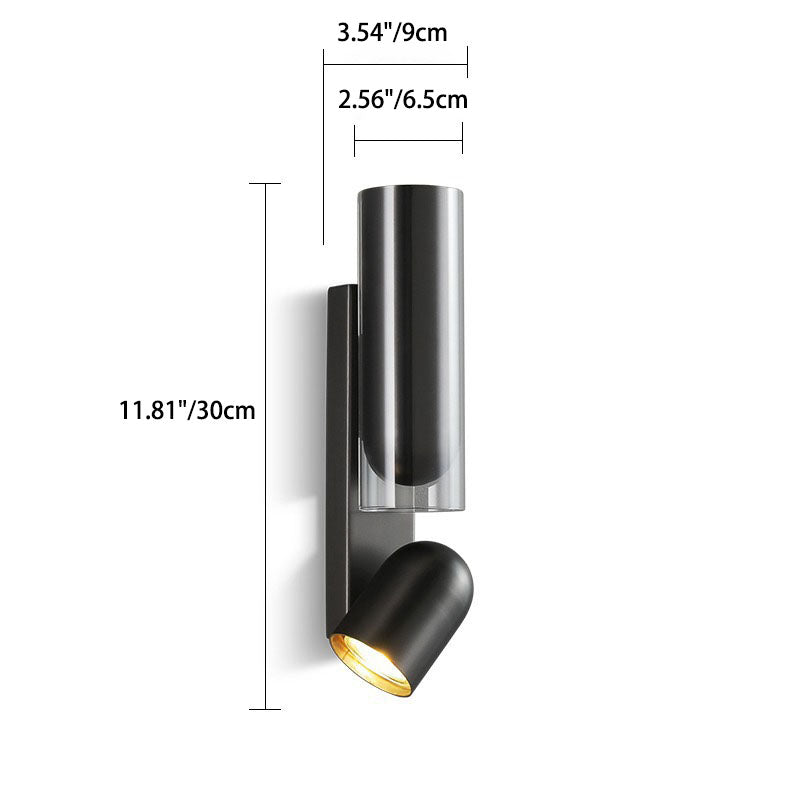 Rotatable Cylinder Metal Glass 2-Light Wall Lamp