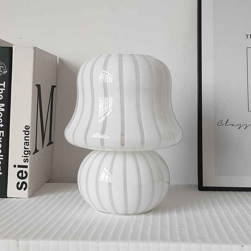 Cream Handmade Glass Mushroom Table Lamp