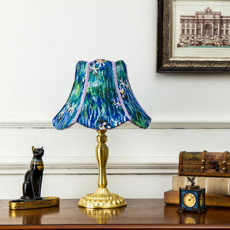 Metal Fabric Floral Painted Table Lamp