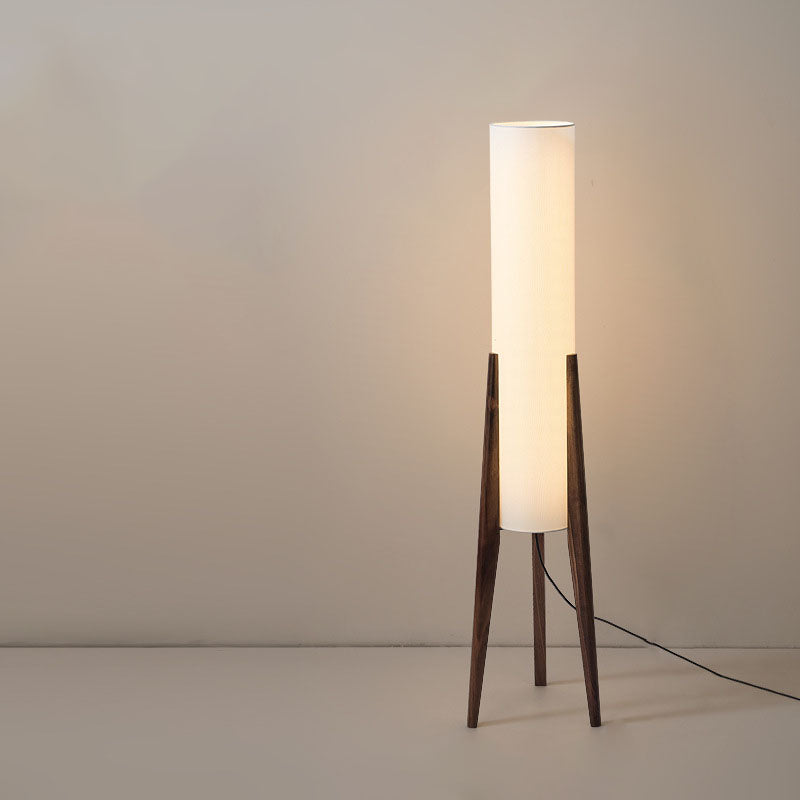 Traditional Chinese Fabric Cylinder Floor Lamp