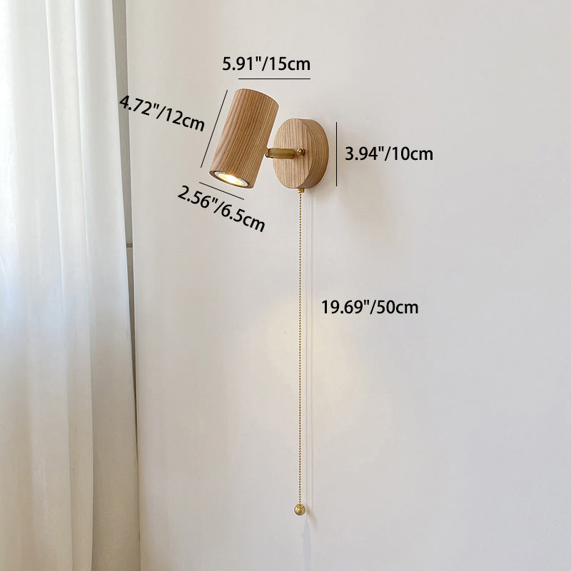 Cylinder Copper Wood Bedroom Wall Lamp