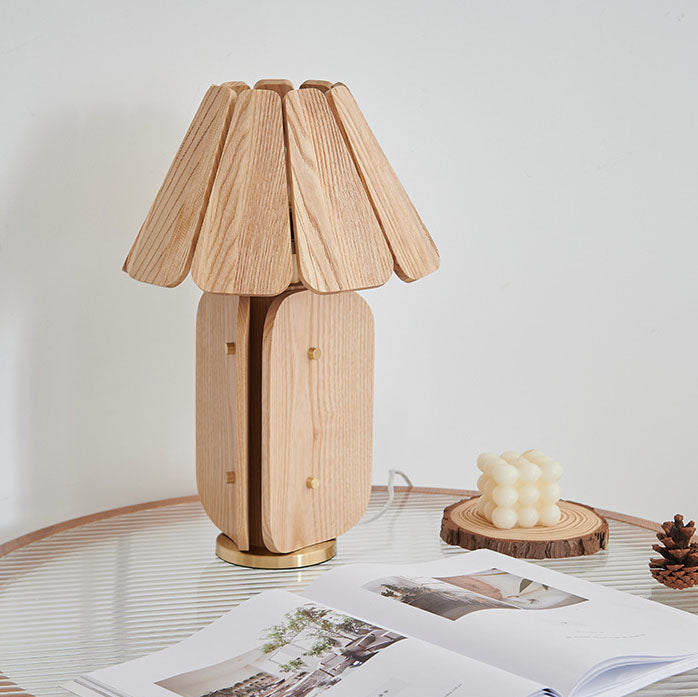 Solid Wood Umbrella Pleated Table Lamp