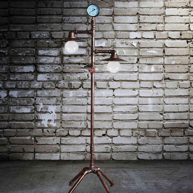 Industrial Steampunk Copper Water 2-Light Floor Lamp