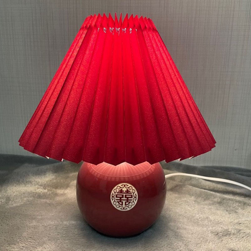 Red Pleated Fabric Lampshade Table Lamp