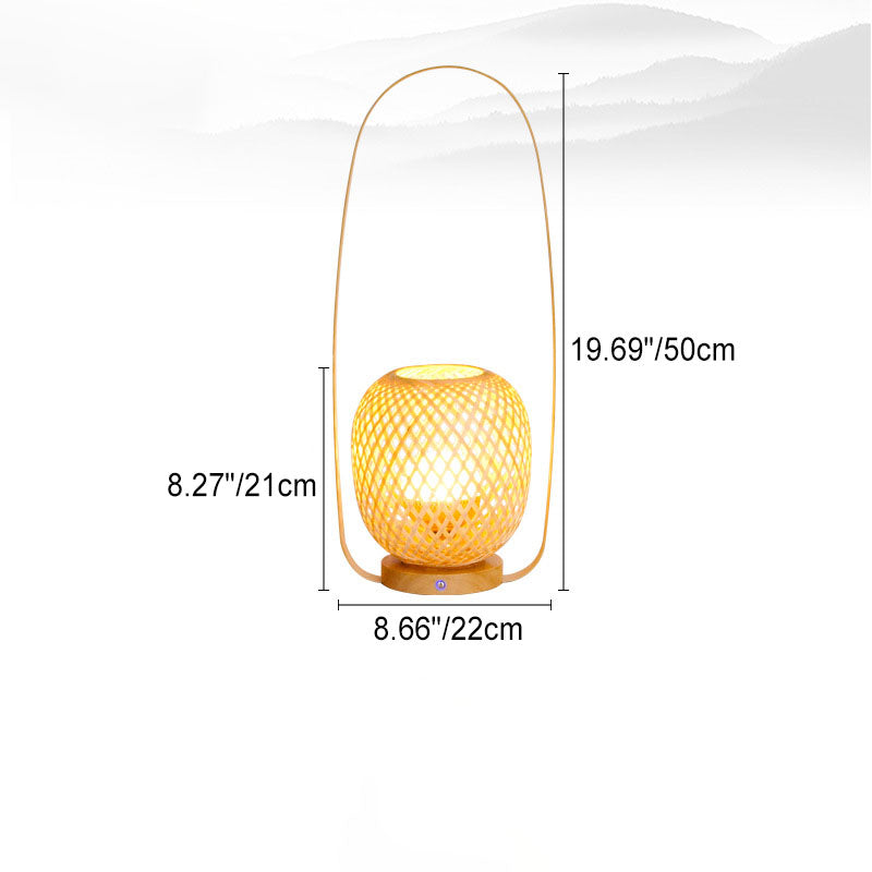Bamboo Weaving Cage Portable Table Lamp