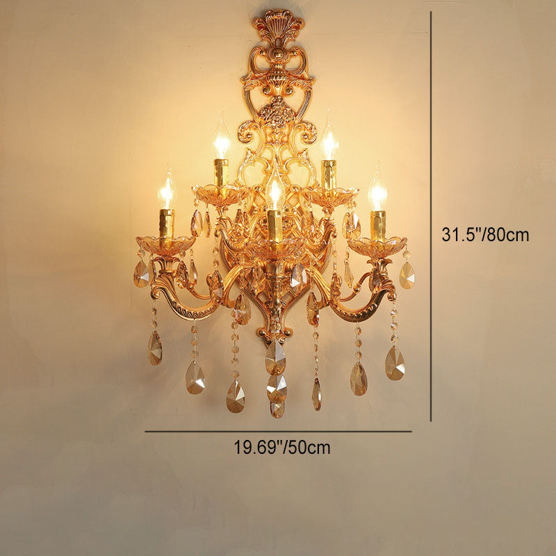Gold Candelabra Glass Crystal 5-Light Wall Lamp