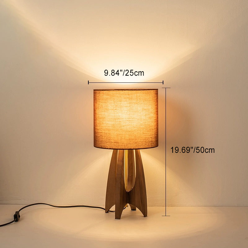 Wood Fabric Cylinder Bedroom Table Lamp