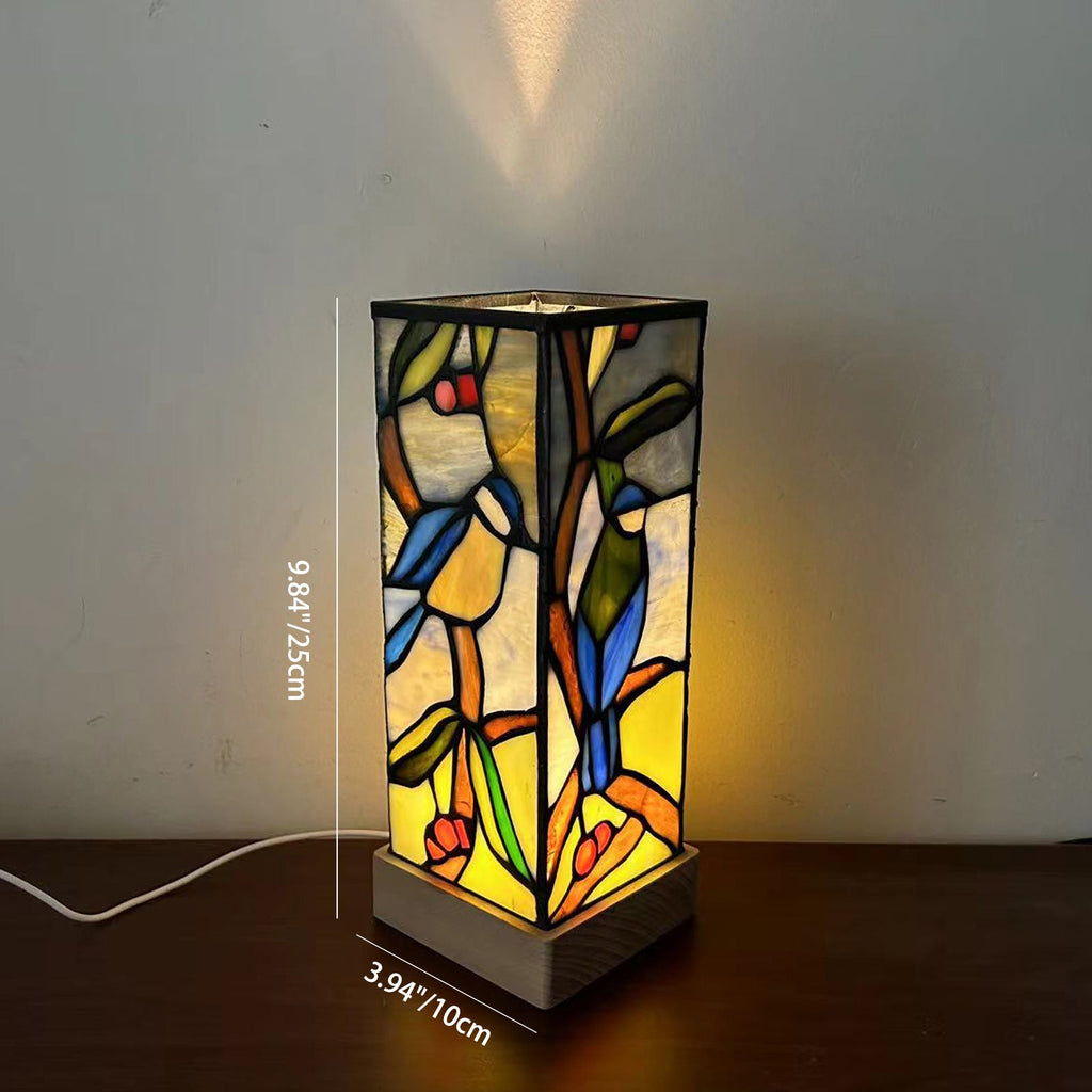 Rectangular Bamboo Wood Glass Table Lamp