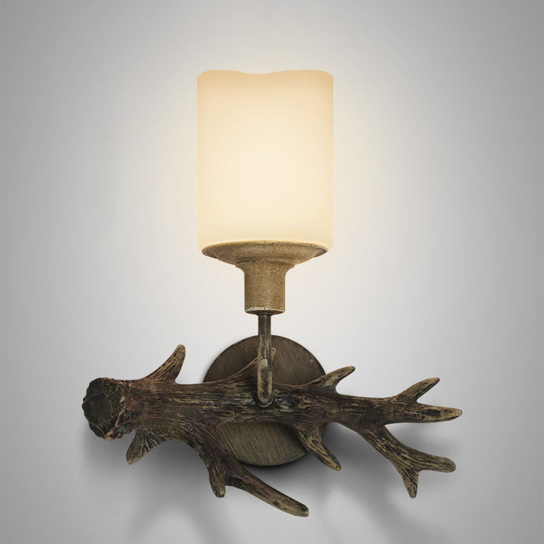 Antler Resin Glass Cylinder Wall Lamp