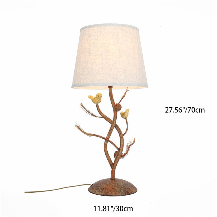 Fabric Pinecone Bird Iron Table Lamp