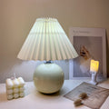 Round Fabric Pleated Ceramic Table Lamp