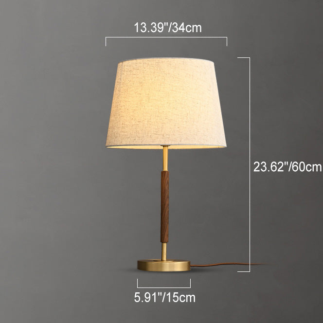 Brass Fabric Cylinder Bedside Table Lamp