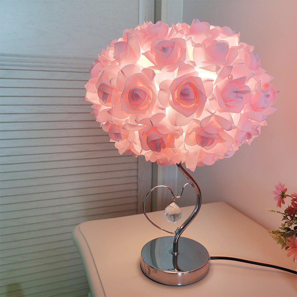 Fabric Rose Flower Hardware Table Lamp