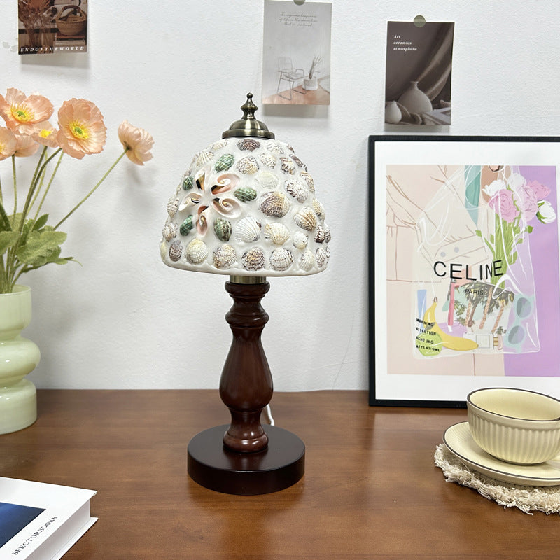 Wood Glass Hemispheroid Shell Table Lamp