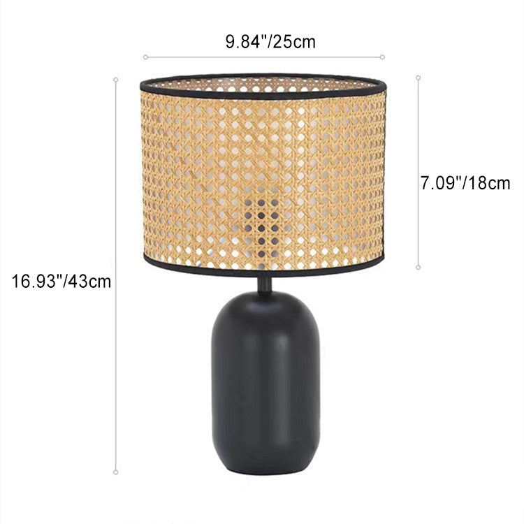 Round Cylinder Rattan Mesh Table Lamp