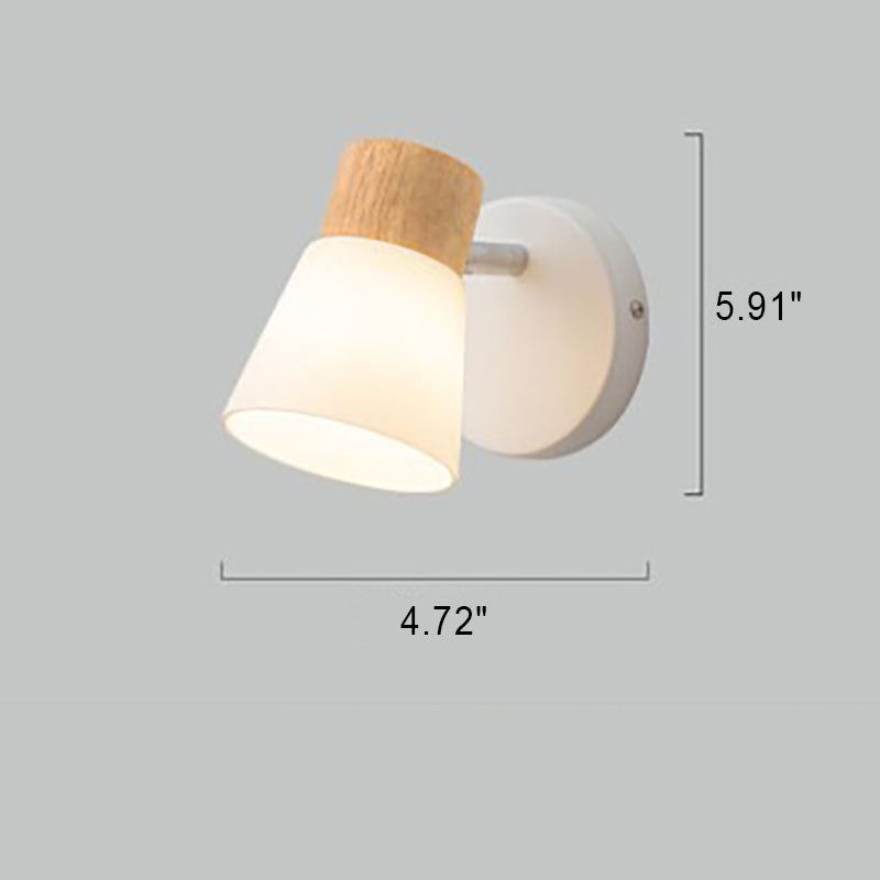 Wood Glass Cone Rotatable Wall Lamp
