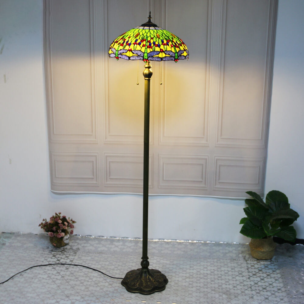 Dragonfly Stained Glass Resin 2-Light Floor Lamp