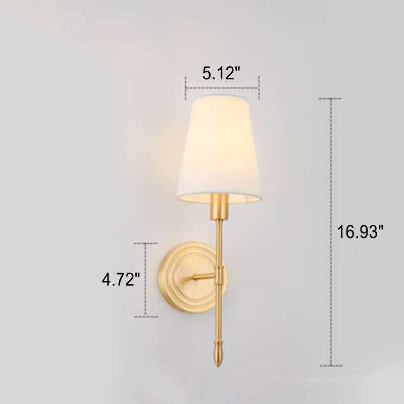 Brass Fabric Glass Straight Wall Lamp
