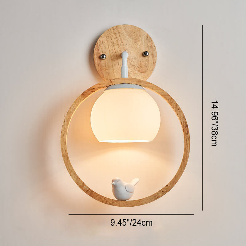 Glass Wood Ring Bird Wall Lamp