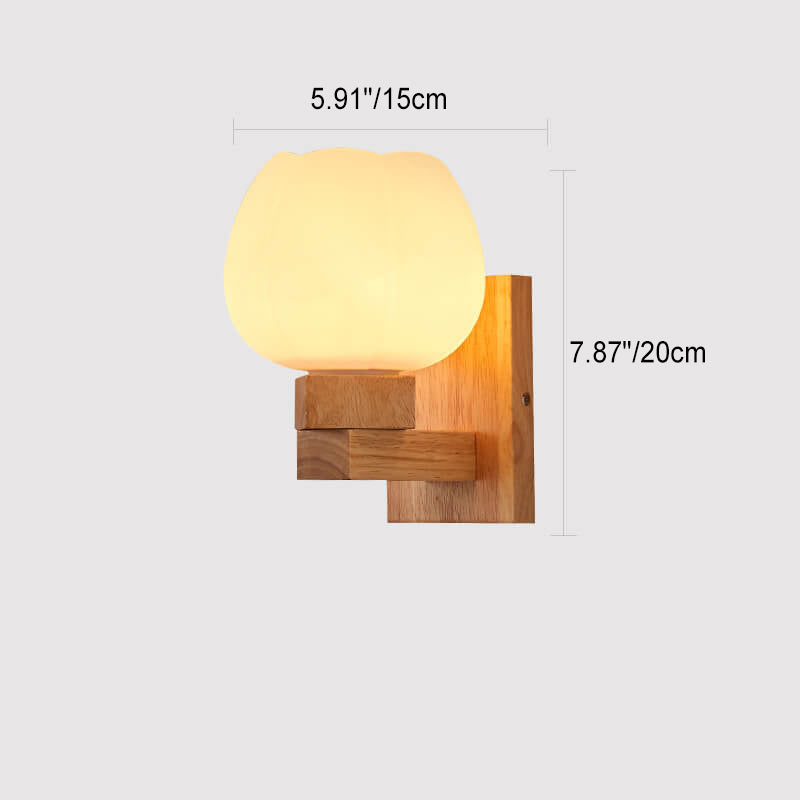 Rubberwood Glass Iron Geometric Wall Lamp