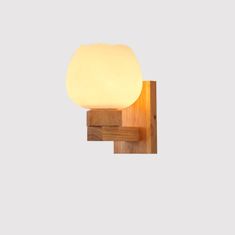 Rubberwood Glass Iron Geometric Wall Lamp