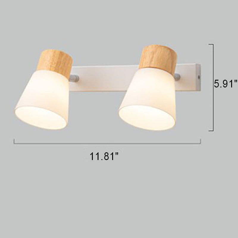 Wood Glass Cone Rotatable Wall Lamp