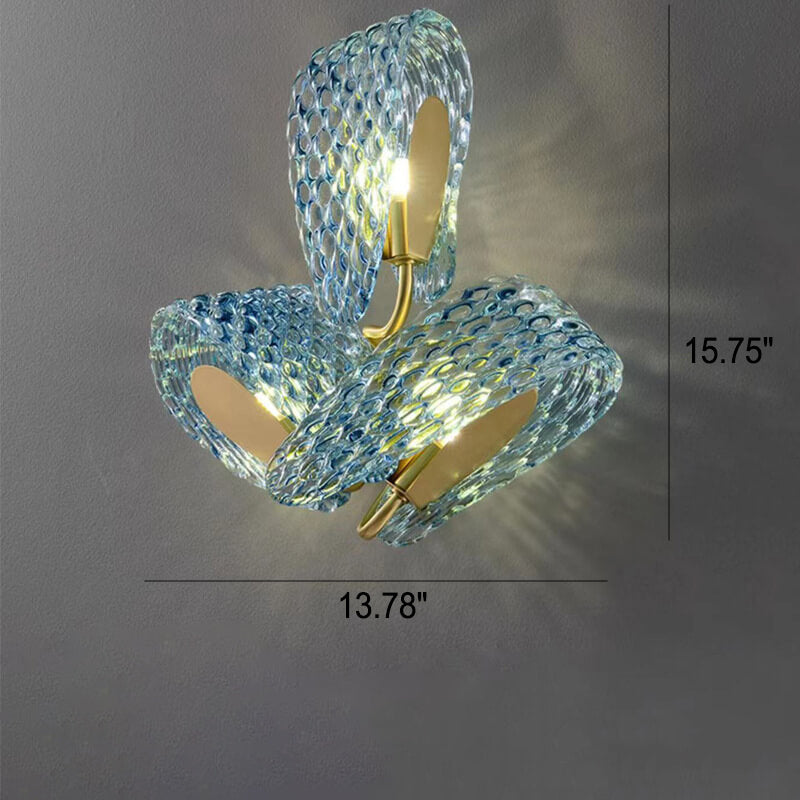 Blue Floral Glass 2/3 2-Light Wall Lamp
