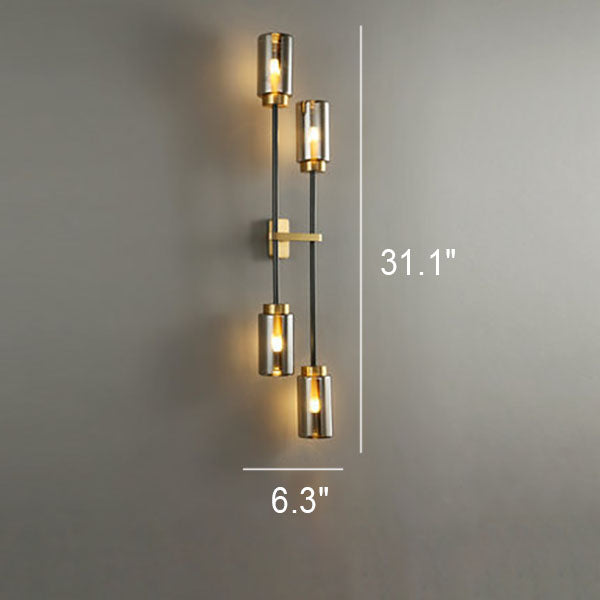 Brass Glass Cylinder Jar 2-Light Wall Lamp