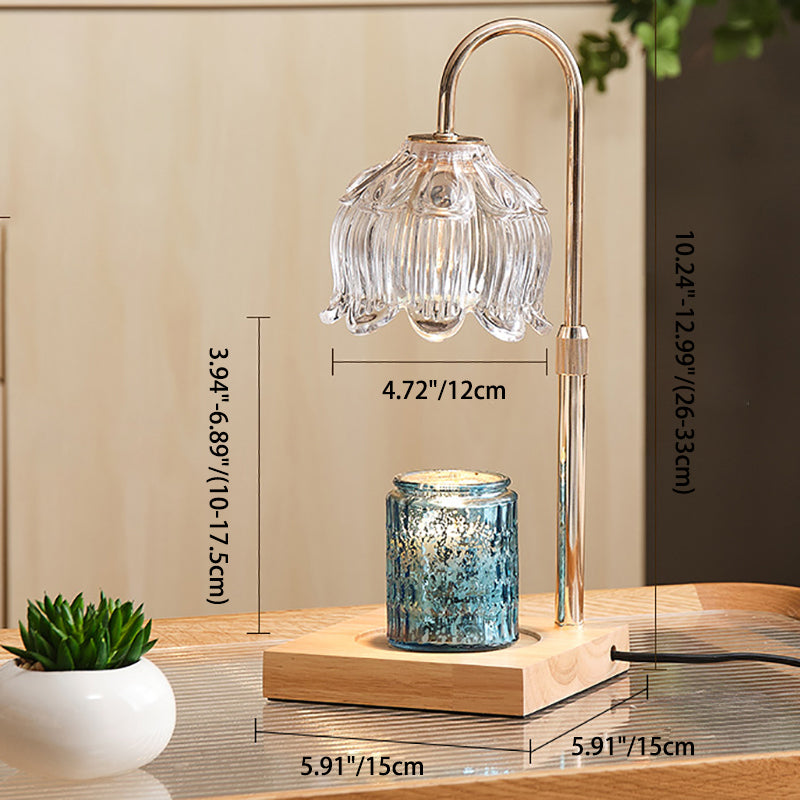 Floral Glass Metal Wood Table Lamp