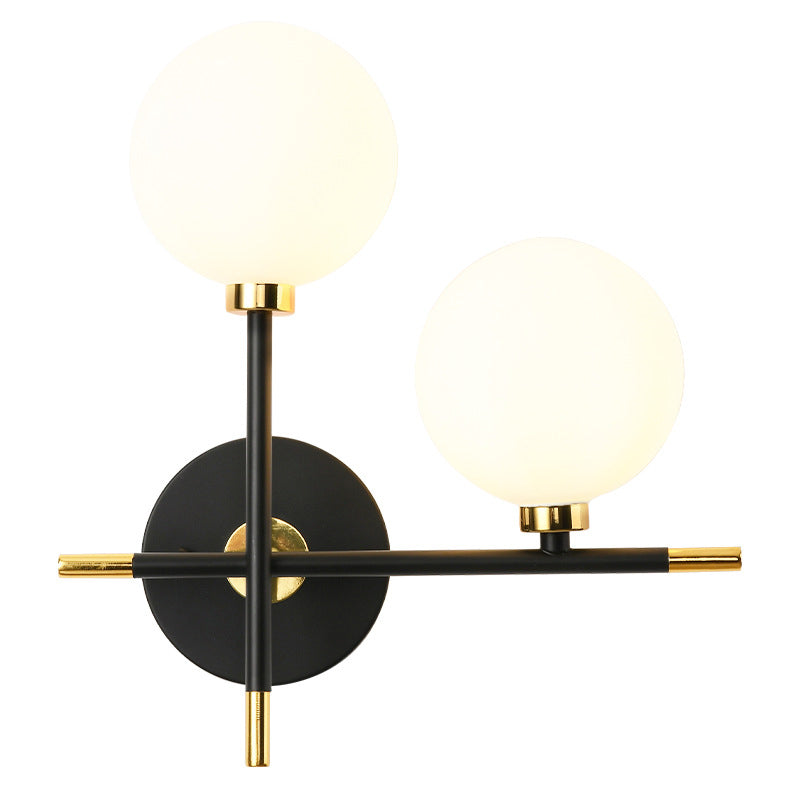 Glass Orb Iron Hallway 2-Light Wall Lamp