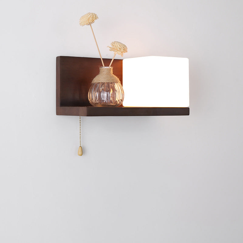 Rectangular Square Shelf Wood Wall Lamp