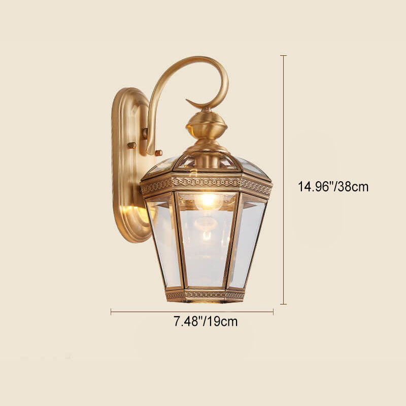 Hexagonal Lantern Copper Glass Outdoor Light